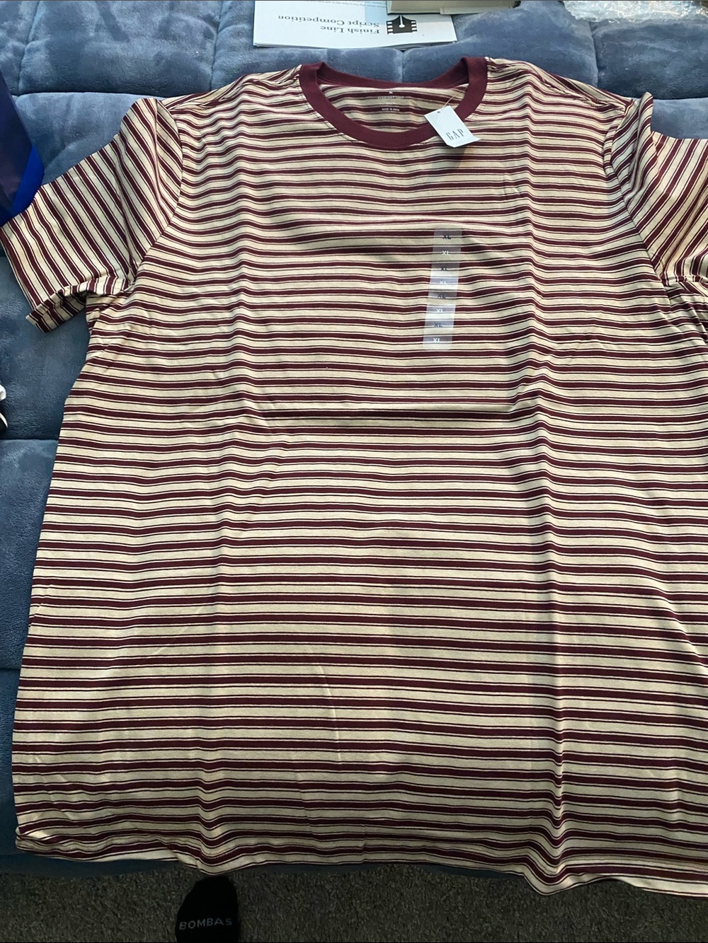 GAP Short-Sleeve Striped Tee in Burgundy and Cream